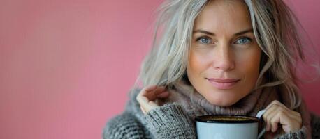 Woman Holding Cup of Coffee photo