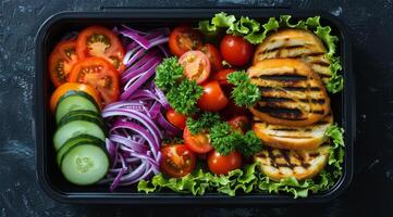 Grilled Chicken Salad With Tomatoes, Cucumbers, and Onions photo