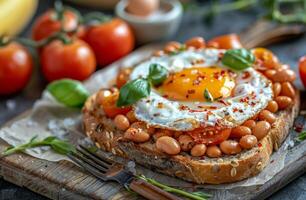 Plate of Toast With Beans and Egg photo