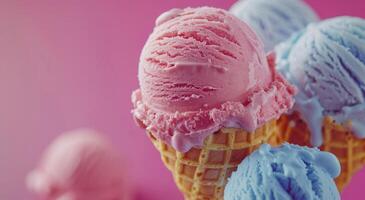 Colorful Ice Cream in a Waffle Cone photo