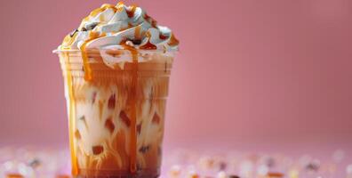 Cup of Coffee With Whipped Cream and Caramel photo