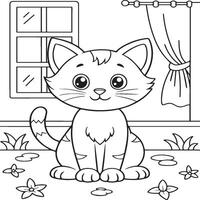 In the foreground a single baby cat in home . Cat in home coloring pages vector