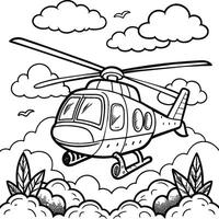 Helicopter Coloring page white background black line art vector