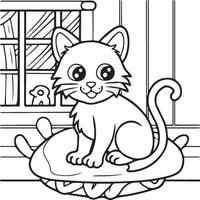 In the foreground a single baby cat in home . Cat in home coloring pages vector