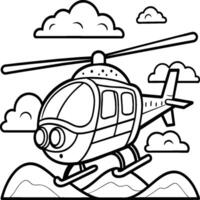 helicóptero colorante página blanco antecedentes negro línea Arte vector