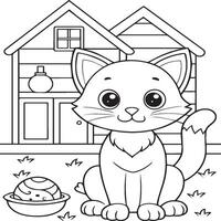 In the foreground a single baby cat in home . Cat in home coloring pages vector