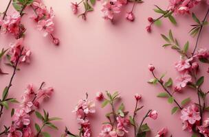 Pink blossoms are blooming vibrantly against a pink background photo