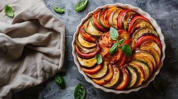 Sliced Vegetables in a Dish photo