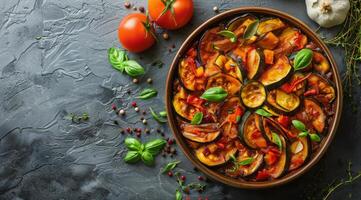 Sliced Vegetables in a Dish photo