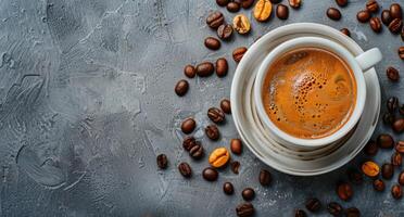 Coffee Cup Surrounded by Coffee Beans photo