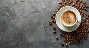 Coffee Cup Surrounded by Coffee Beans photo