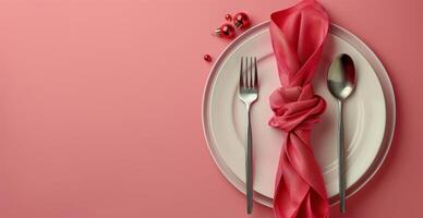 lámina, servilleta, y tenedor en rosado antecedentes foto