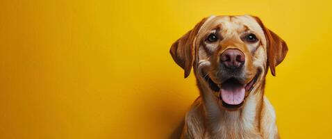 sonriente perro en amarillo antecedentes foto