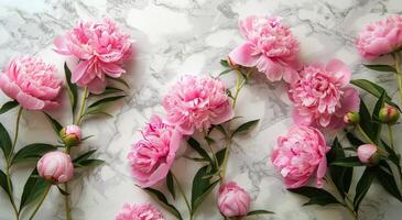 Pink Peonies on a Marble Surface photo