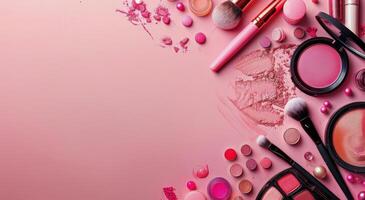 Cosmetics Arranged on Pink Background photo