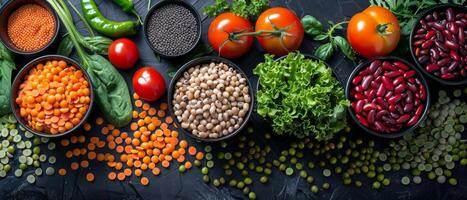 Assorted Vegetables and Legumes on a Table photo