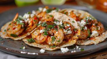 Plate of Shrimp Tacos on a Table photo