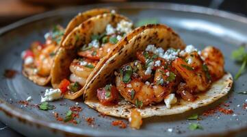 Plate of Shrimp Tacos on a Table photo