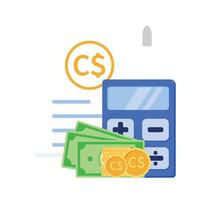 Canadian Dollar Pay Bills and Tax Icon Illustration with Animated Cartoon Money and Calculator vector