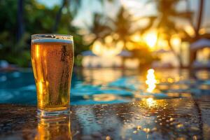 Glass of Beer on Table photo