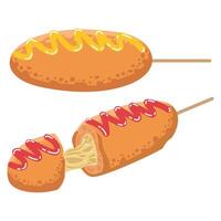 delicious corn dog . one of the corn dogs with melted cheese vector