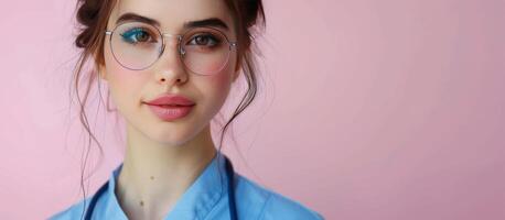 Woman in Glasses and Blue Shirt photo