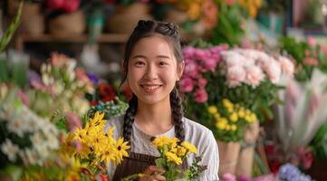 Woman Holding a Bunch of Flowers photo