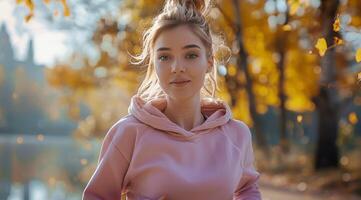 Woman in Pink Hoodie Standing in Field photo