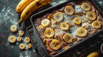 A Loaf of Banana Bread on a Black Plate photo