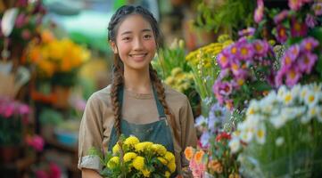 Woman Holding a Bunch of Flowers photo