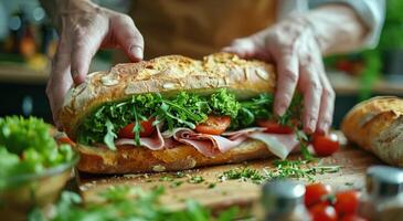 Person Making a Sandwich on Cutting Board photo