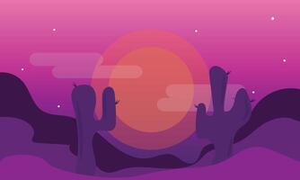 Background with Cactus , Poster, Card, Evening, Desert, Sunset, Graphic, West, Landscape, Purple, Poster vector