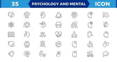 Psychology and mental line icons collection. Big UI icon set in a flat design. Thin outline icons pack, Mental health icon set. Thin outline icons pack. Editable stroke. vector