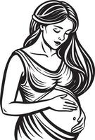 silueta de embarazada mujer ilustración negro y blanco vector