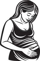 silhouette of pregnant woman illustration black and white vector