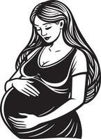 silueta de embarazada mujer ilustración negro y blanco vector