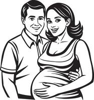 silhouette of a pregnant woman with her husband illustration black and white vector