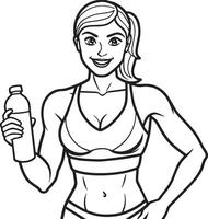 Fitness woman with bottle of water illustration black and white vector