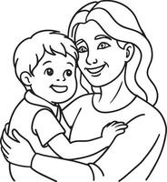 happy mother and baby illustration black and white vector