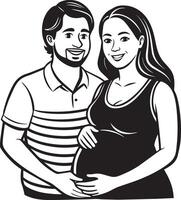 silhouette of a pregnant woman with her husband illustration black and white vector