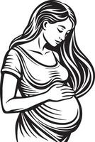 silhouette of pregnant woman illustration black and white vector