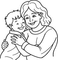 happy mother and baby illustration black and white vector