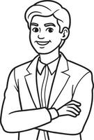 businessman in a suit line art illustration black and white vector