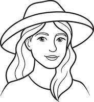 Cute girl with hat black and white illustration vector