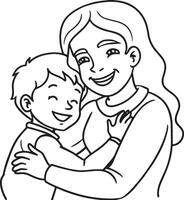happy mother and baby illustration black and white vector