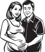 silhouette of a pregnant woman with her husband illustration black and white vector