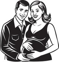 silhouette of a pregnant woman with her husband illustration black and white vector