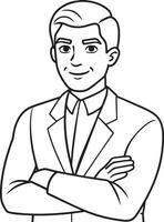 businessman in a suit line art illustration black and white vector