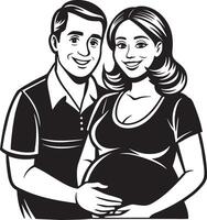 silhouette of a pregnant woman with her husband illustration black and white vector