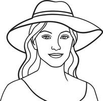 Cute girl with hat black and white illustration vector